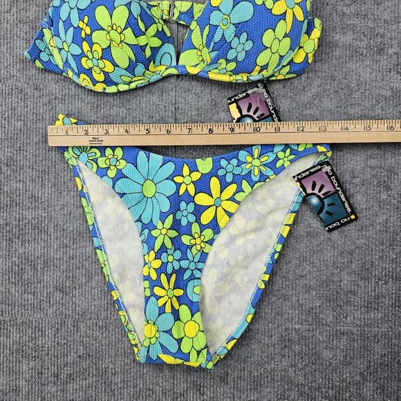 Y2K No Boundaries Bikini Swimsuit Womens Large Blue Floral Daisy Two Piece Retro - Picture 2 of 7